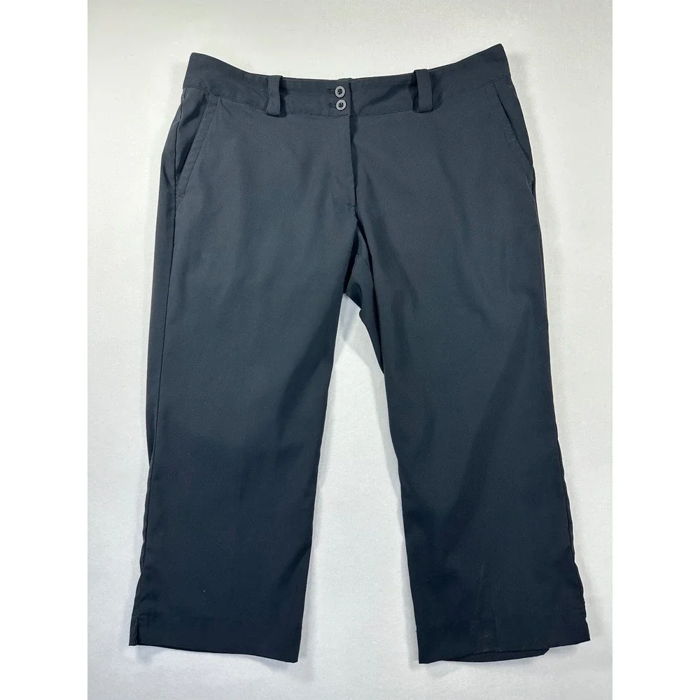 Nike‎ Golf Tour Performance Pants Women 14 Black Dri-FIT Crop Capri Sporty Chic